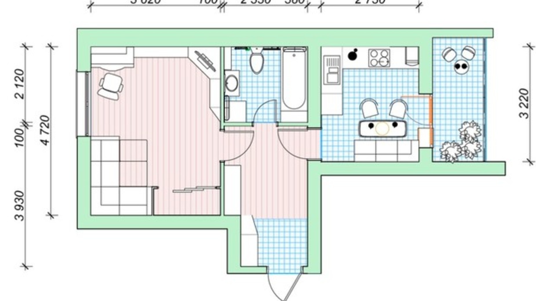 Планування 1-кімнатної квартири в ЖК Сімейне Містечко 40 м², фото 435239