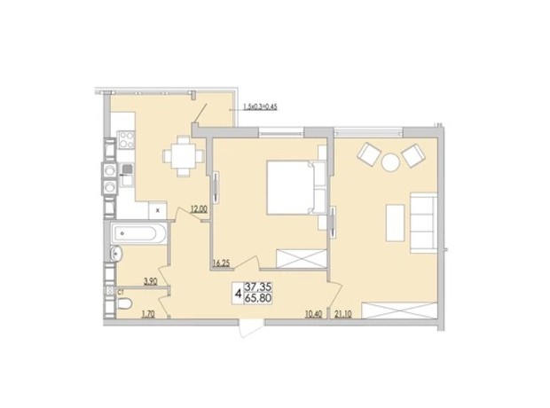 ЖК Кемпінг: планування 2-кімнатної квартири 65.8 м²