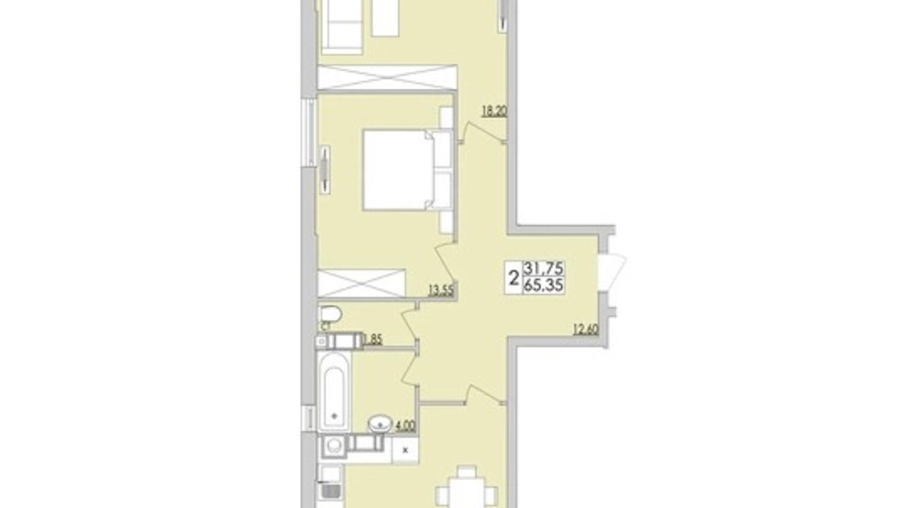 Планировка 2-комнатной квартиры в ЖК Кемпинг 65.35 м², фото 435280