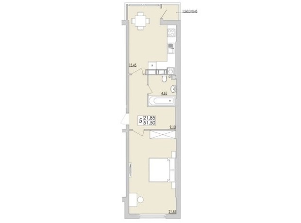 ЖК Кемпинг: планировка 1-комнатной квартиры 51.5 м²