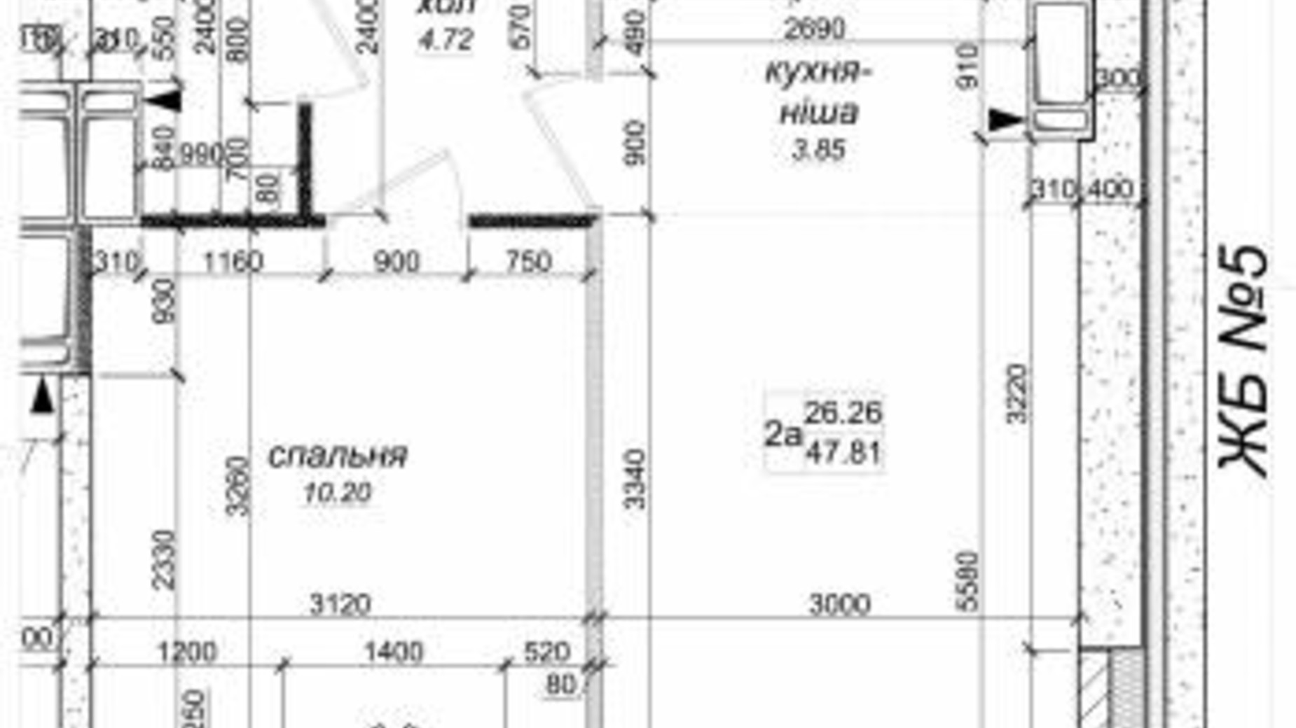 Планировка 2-комнатной квартиры в ЖК Одесский бульвар 47.81 м², фото 435673