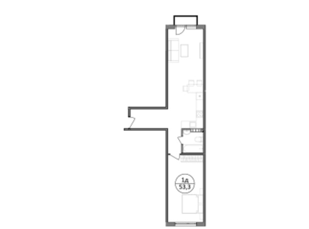 ЖК Парксайд: планировка 1-комнатной квартиры 53.3 м²