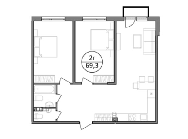 ЖК Парксайд: планировка 2-комнатной квартиры 69.3 м²