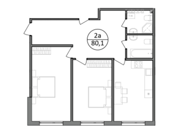 ЖК Парксайд: планировка 2-комнатной квартиры 80.1 м²