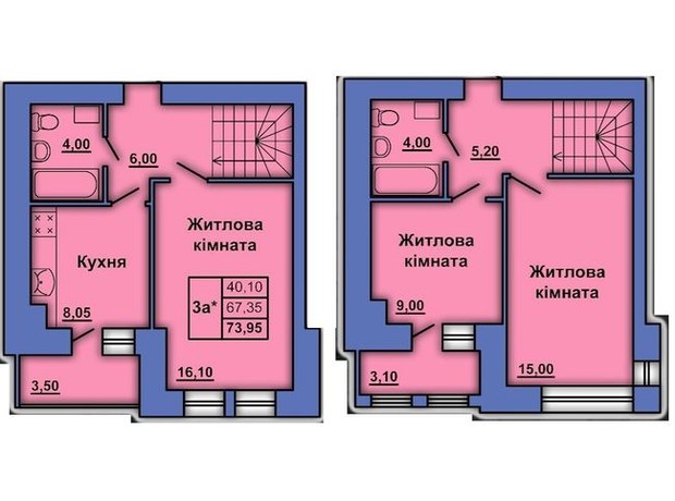 ЖК ул. Александра Оксанченка (Степного Фронта), 20: планировка 3-комнатной квартиры 73.95 м²