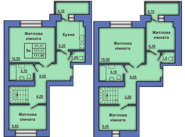 ЖК ул. Александра Оксанченка (Степного Фронта), 20: планировка 5-комнатной квартиры 111.4 м²