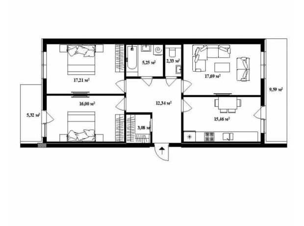 ЖК Park Land: планування 3-кімнатної квартири 92.5 м²