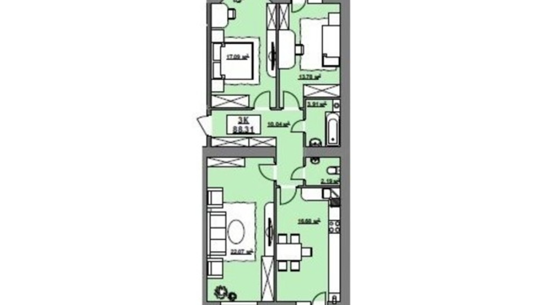 Планування 3-кімнатної квартири в ЖК вул. Горбачевського 90 м², фото 437592