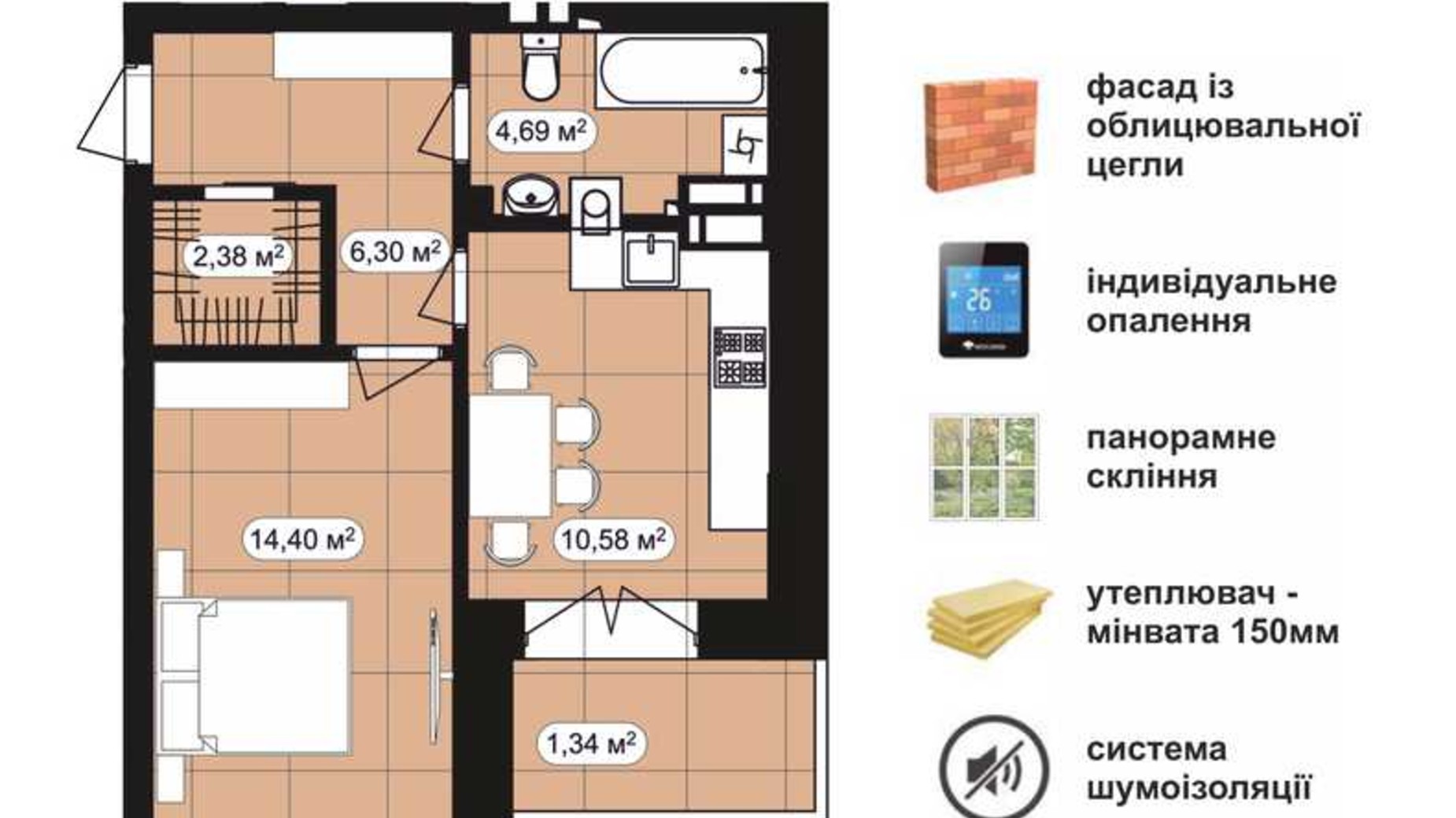 Планировка 1-комнатной квартиры в ЖК Мюнхаузен 2 39.69 м², фото 437897