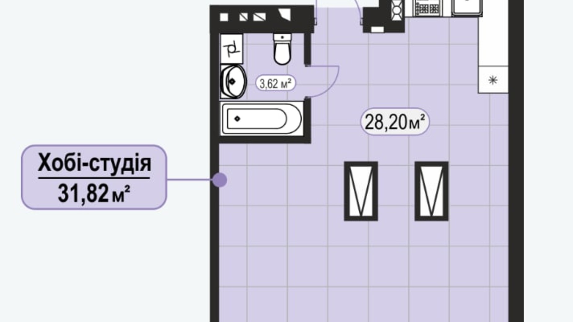 Планировка 1-комнатной квартиры в ЖК Баск&Вилль 31.82 м², фото 437899