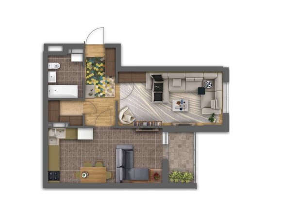 ЖК Зіркова Вежа 2: планування 1-кімнатної квартири 46.31 м²
