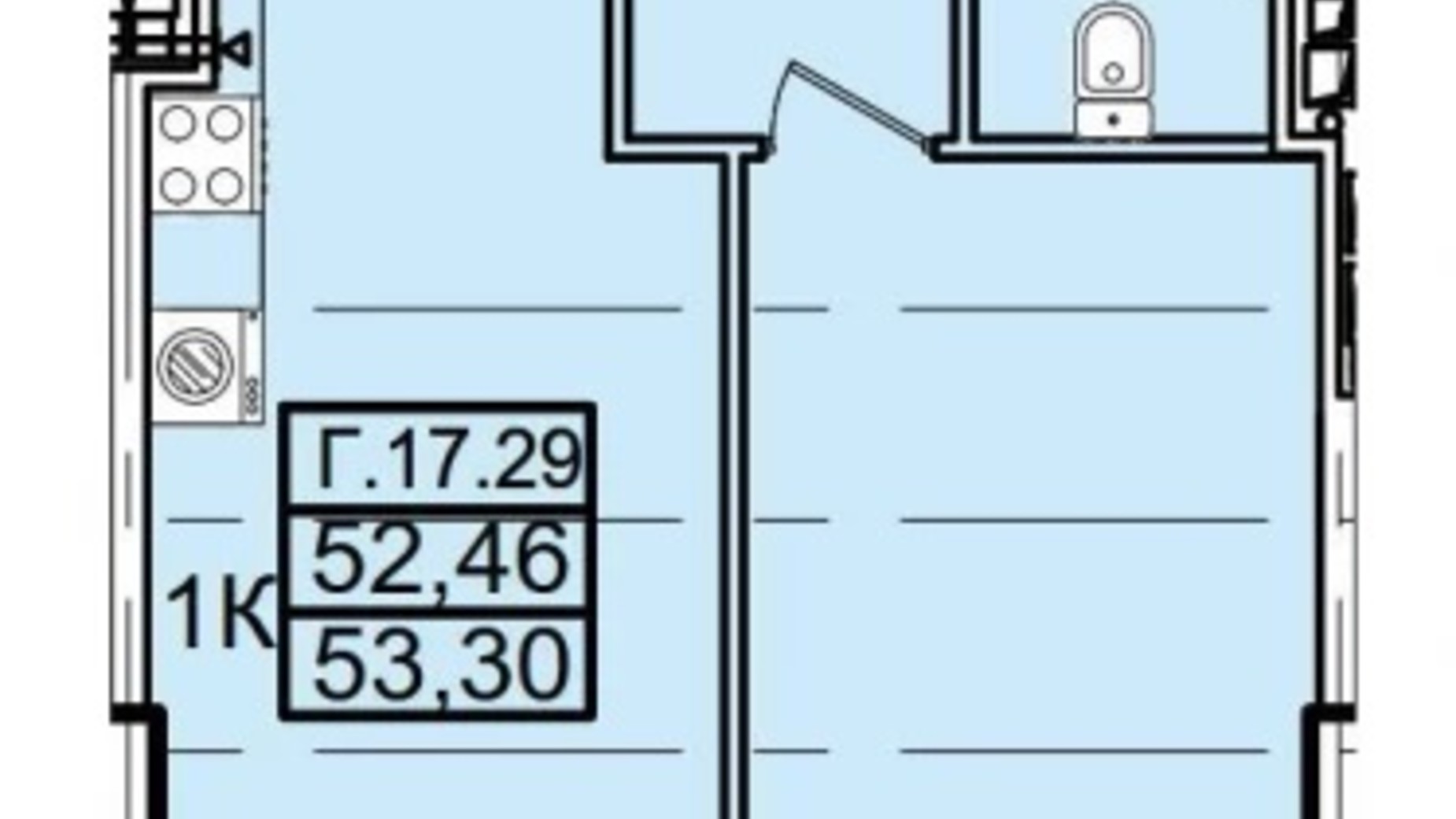 Планировка 1-комнатной квартиры в ЖК Родос 54.38 м², фото 438811