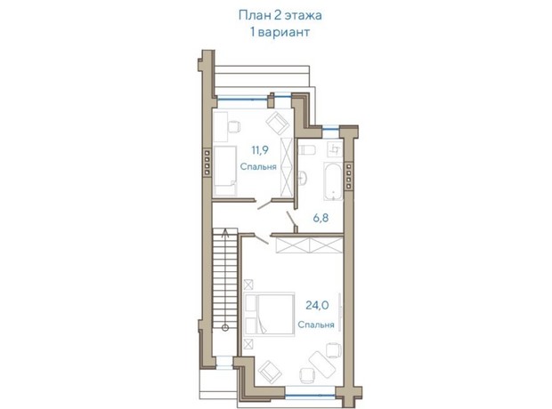 Таунхаус на Вишневой: планировка 3-комнатной квартиры 108 м²