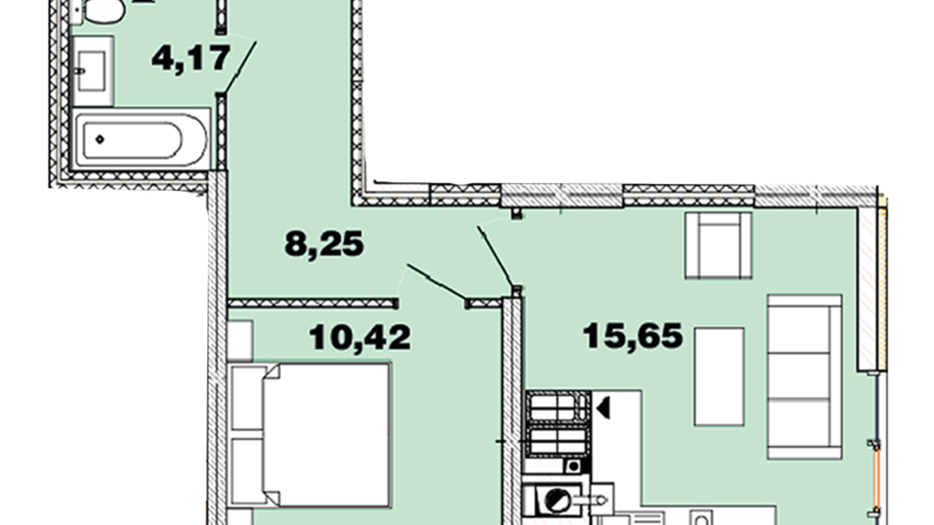 Планировка 1-комнатной квартиры в ЖК Crystal  Avenue 38.81 м², фото 440502