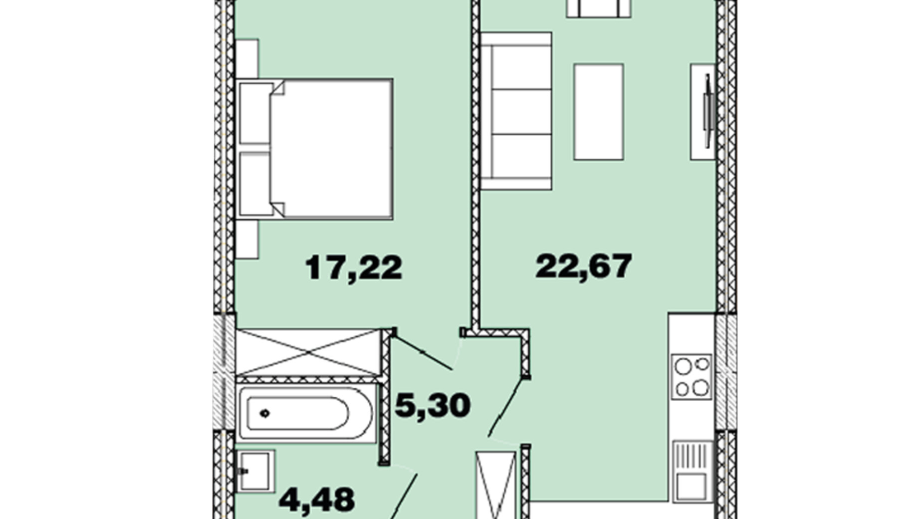 Планировка 1-комнатной квартиры в ЖК Crystal  Avenue 49.67 м², фото 440509