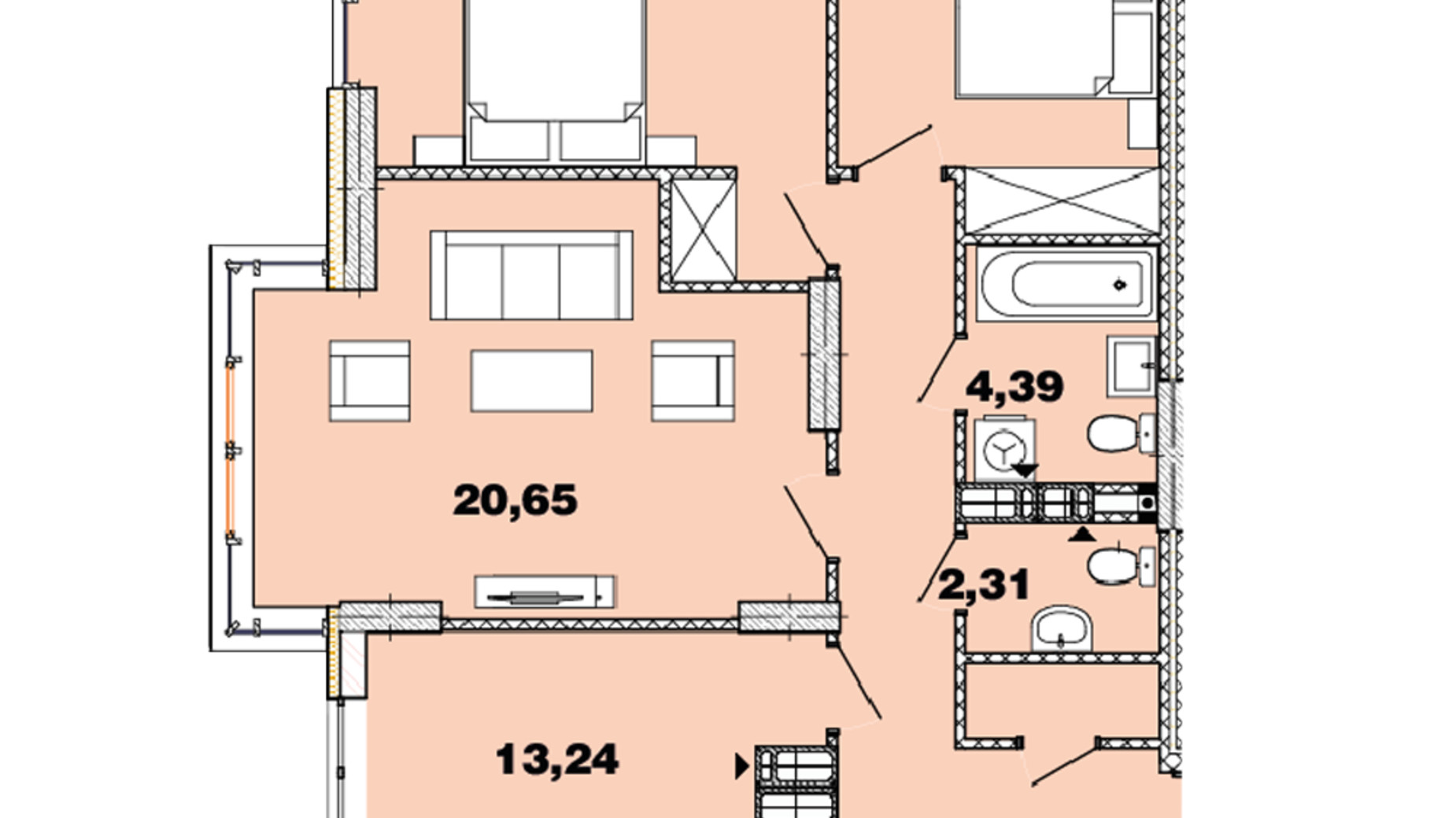 Планування 2-кімнатної квартири в ЖК Crystal Avenue 70.69 м², фото 440511