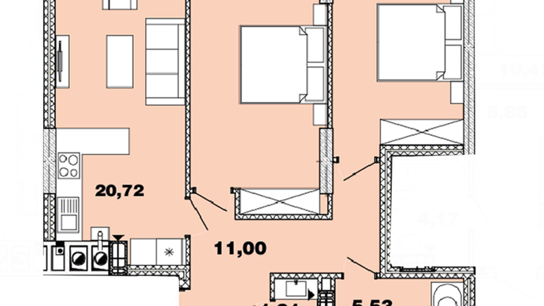 Планировка 3-комнатной квартиры в ЖК Crystal  Avenue 80.65 м², фото 440512