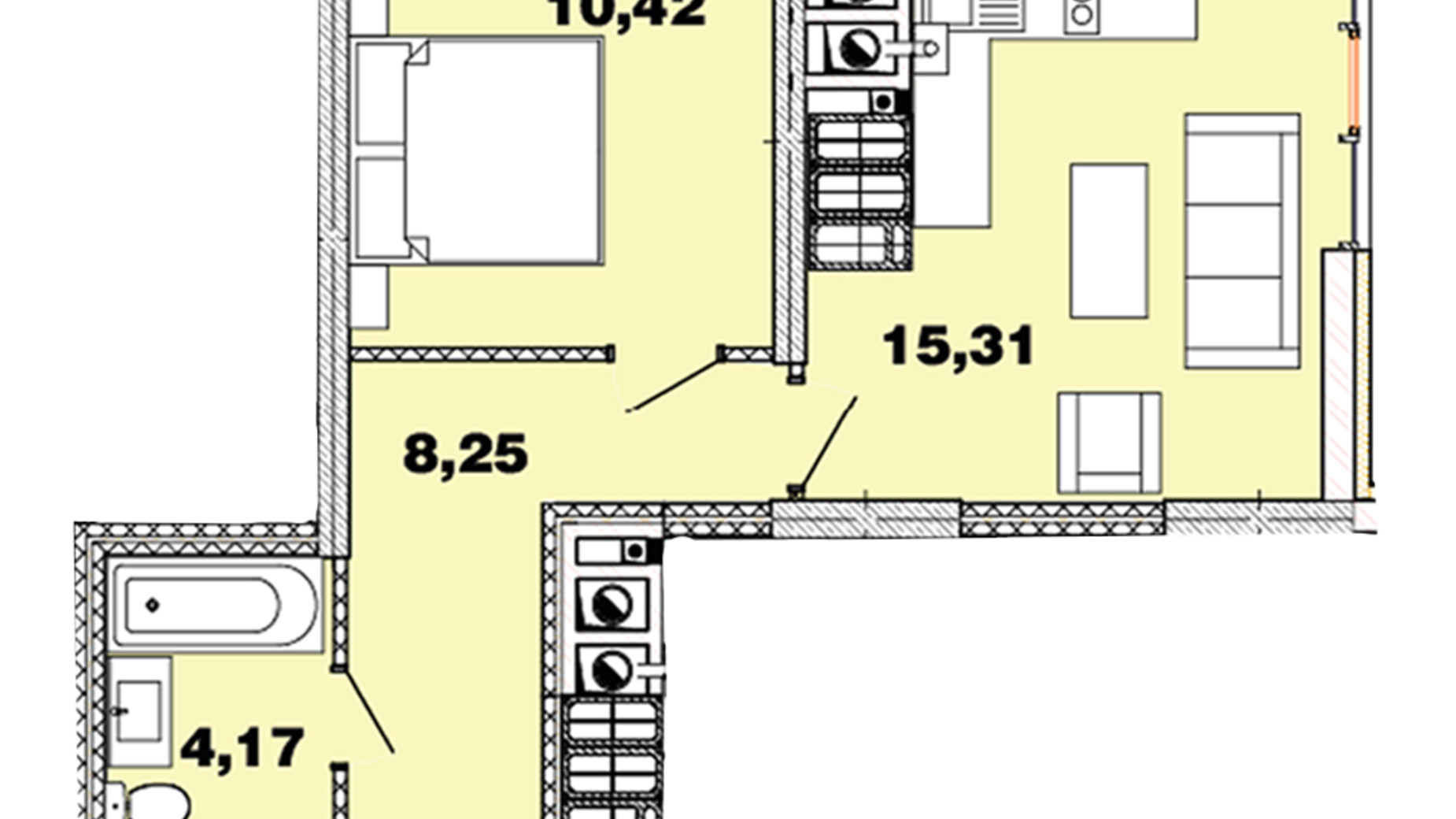 Планування 1-кімнатної квартири в ЖК Crystal Avenue 38.14 м², фото 440521