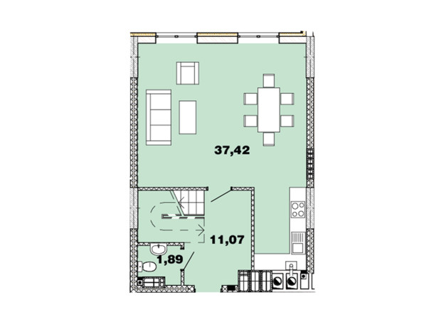 ЖК Crystal  Avenue: планировка 2-комнатной квартиры 98.74 м²