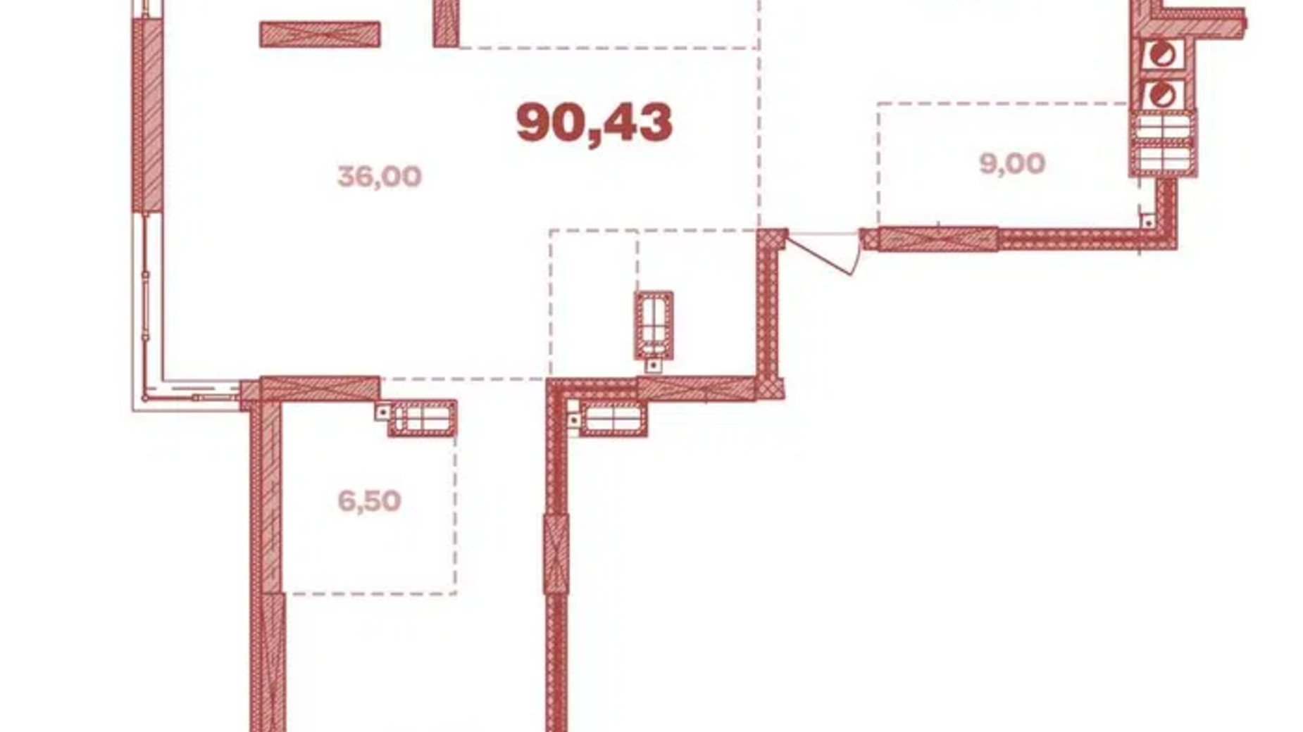 Планировка 1-комнатной квартиры в ЖК Crystal  Avenue 89.7 м², фото 440736