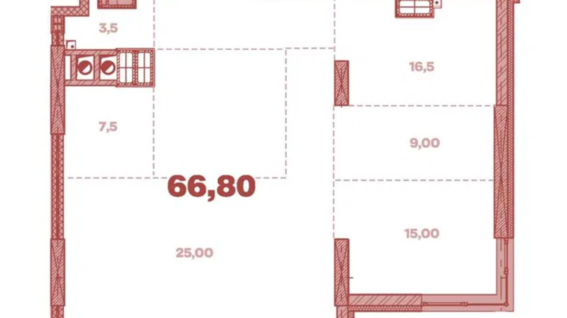 Планировка 1-комнатной квартиры в ЖК Crystal  Avenue 65.5 м², фото 440737