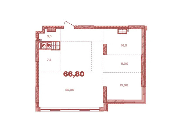 ЖК Crystal  Avenue: планировка 1-комнатной квартиры 65.5 м²