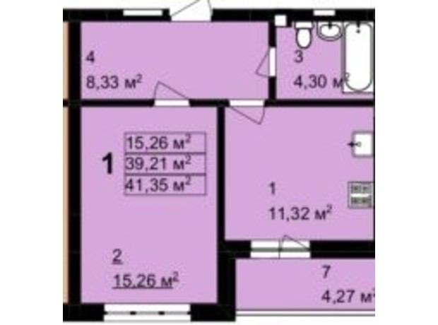 ЖК Q-4 Quoroom Avenue: планування 1-кімнатної квартири 41.35 м²