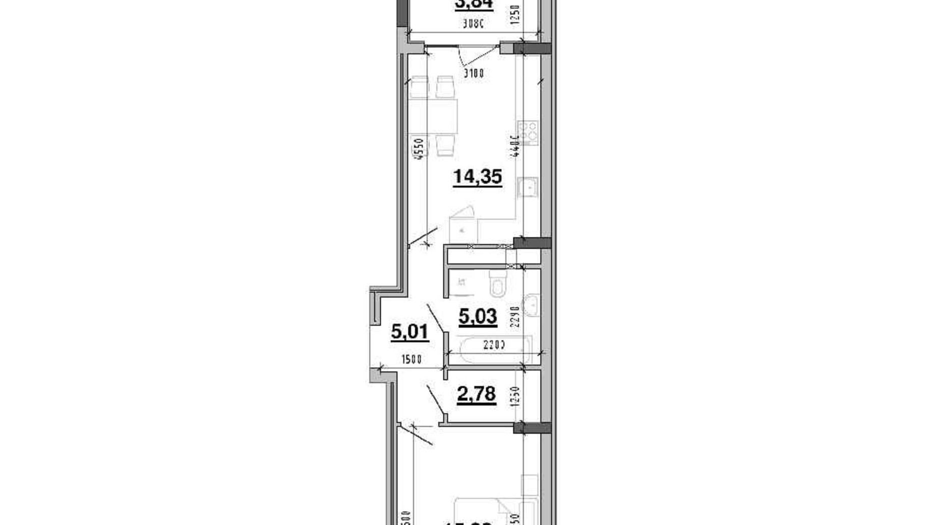 Планировка 1-комнатной квартиры в ЖК Містечко Підзамче 54.13 м², фото 442162