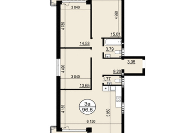 ЖК Гринвуд-2: планировка 3-комнатной квартиры 96.7 м²