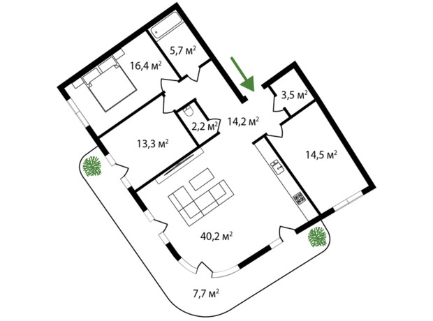 ЖК Dream City: планировка 3-комнатной квартиры 118 м²