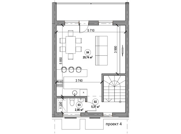 ЖК ул. Котырло, 34: планировка 1-комнатной квартиры 80 м²