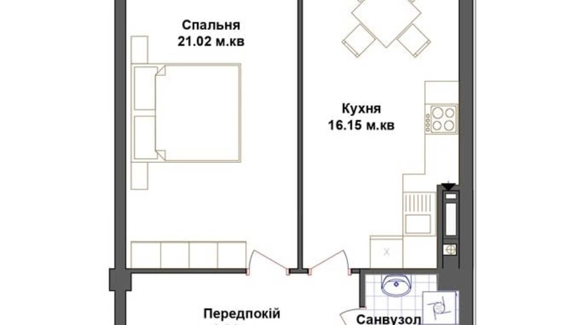 Планировка 1-комнатной квартиры в ЖК Счастье 55.37 м², фото 443224