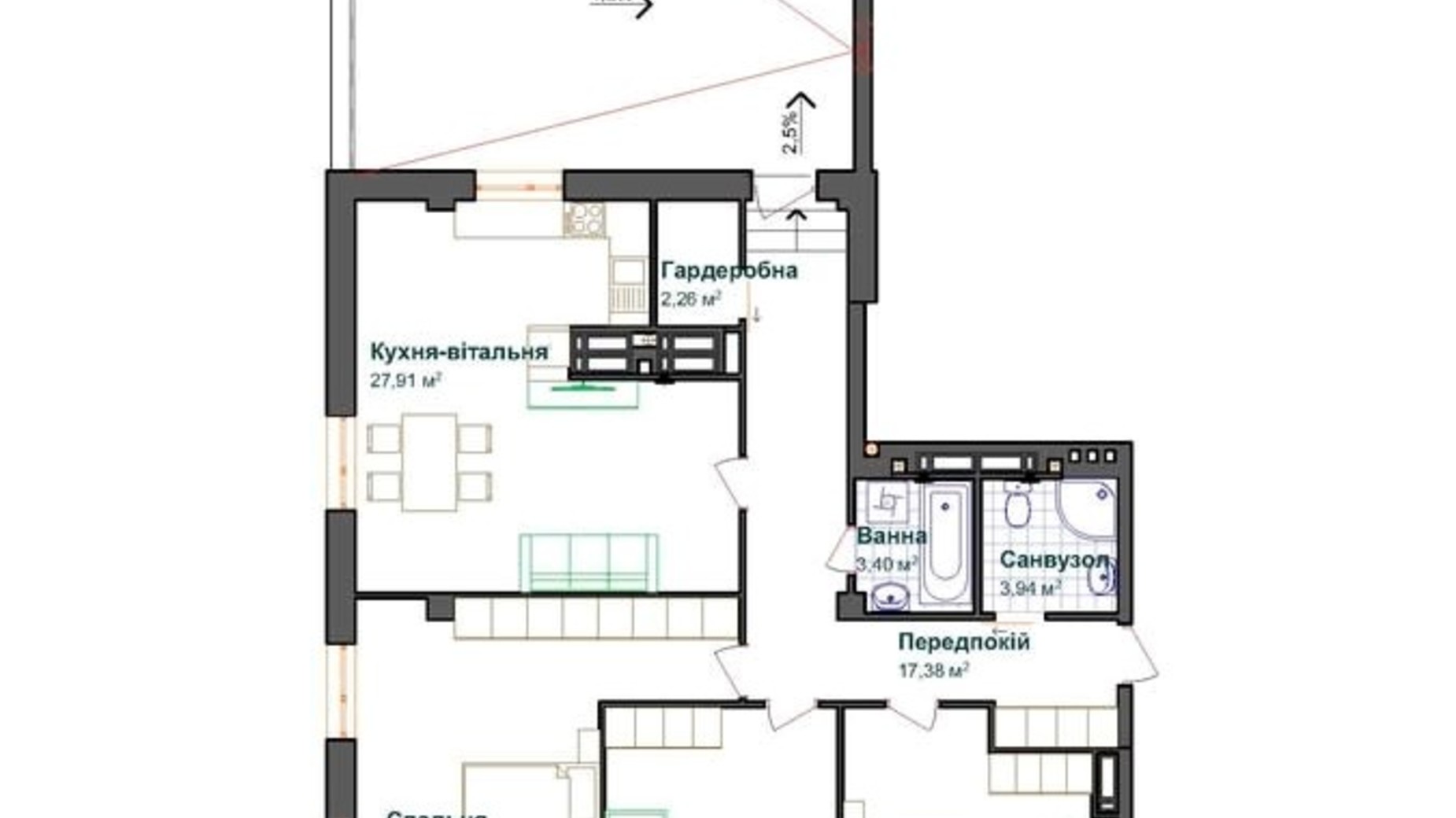 Планировка 3-комнатной квартиры в ЖК Счастье 133.48 м², фото 443225