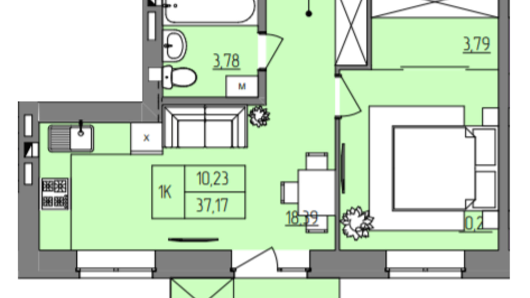 Планировка 1-комнатной квартиры в ЖК Синергия Color 37.17 м², фото 443256