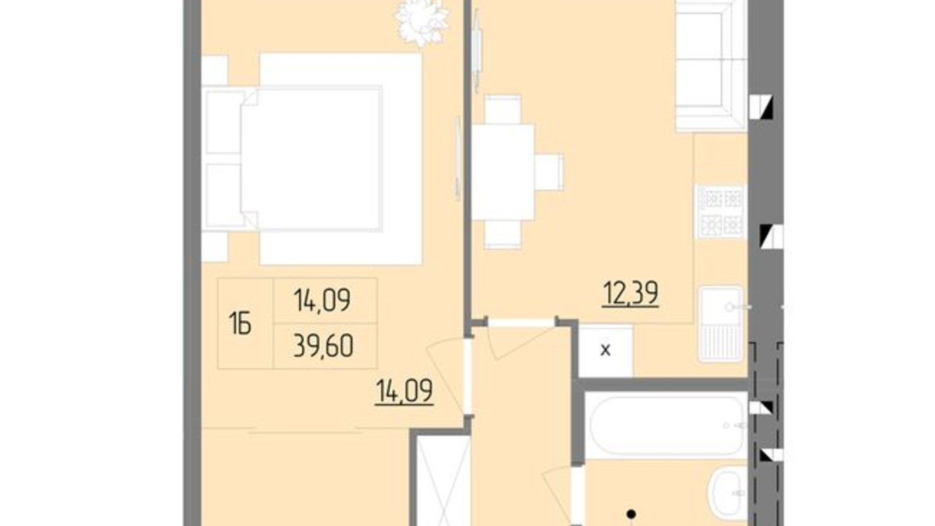 Планування 1-кімнатної квартири в ЖК Синергія Color 39.6 м², фото 443257