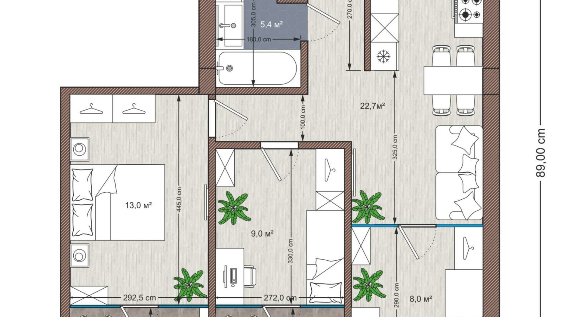 Планування апартаментів в Апарт-комплекс Тиса Renovation 62.4 м², фото 443426