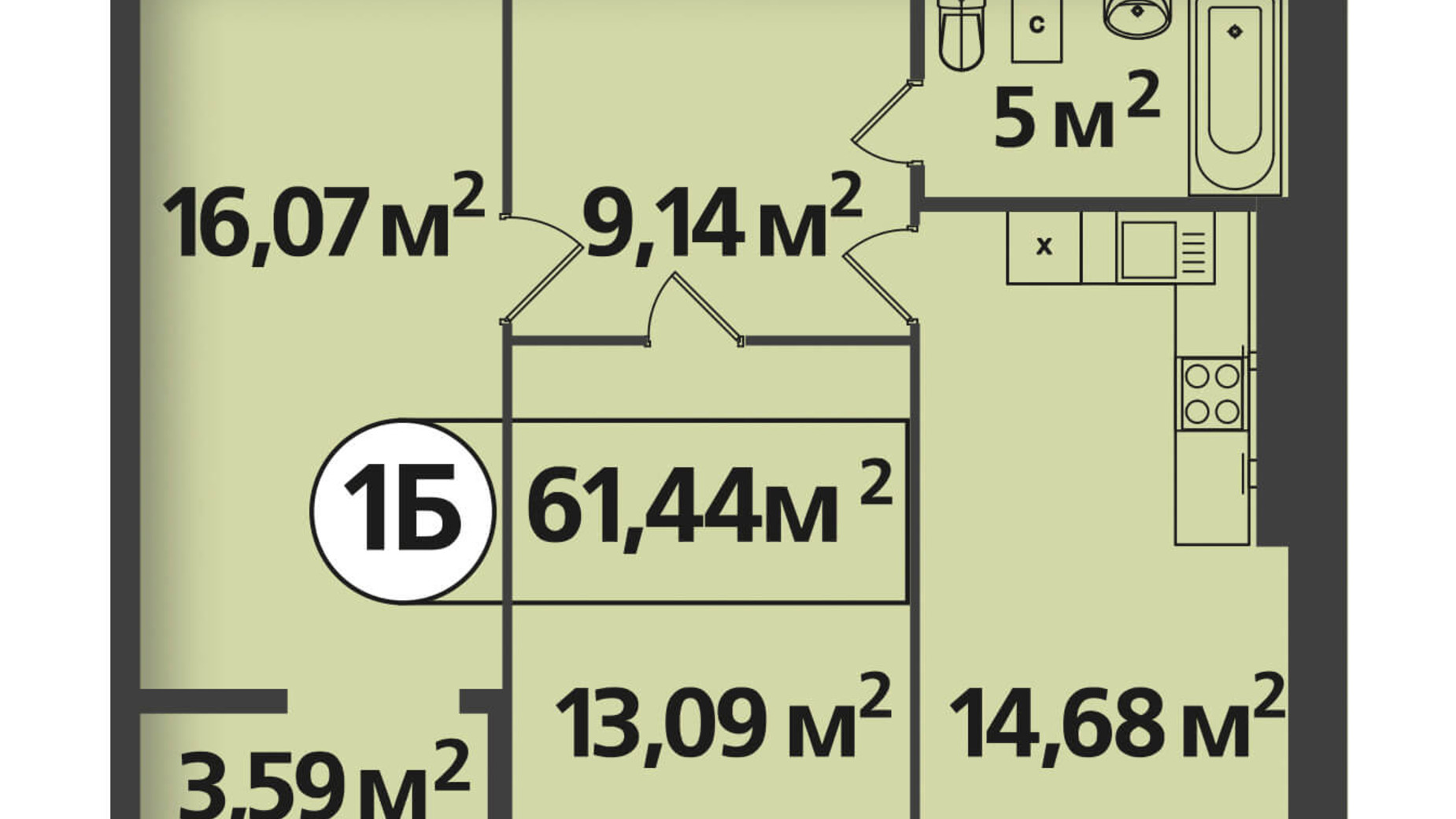 Планировка 2-комнатной квартиры в ЖК Life 61.44 м², фото 44501