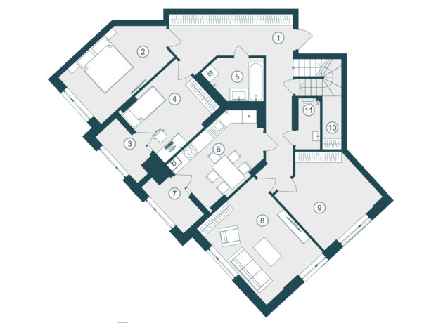 ЖК Skyfall: планировка 4-комнатной квартиры 141.78 м²