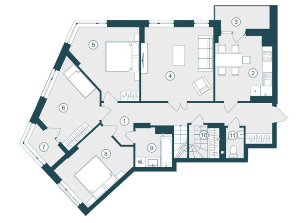 ЖК Skyfall: планировка 4-комнатной квартиры 133.21 м² ЖК Skyfall: планировка 4-комнатной квартиры 133.21 м²