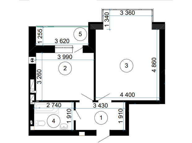 ЖК Сирецький Парк: планування 1-кімнатної квартири 55.5 м²