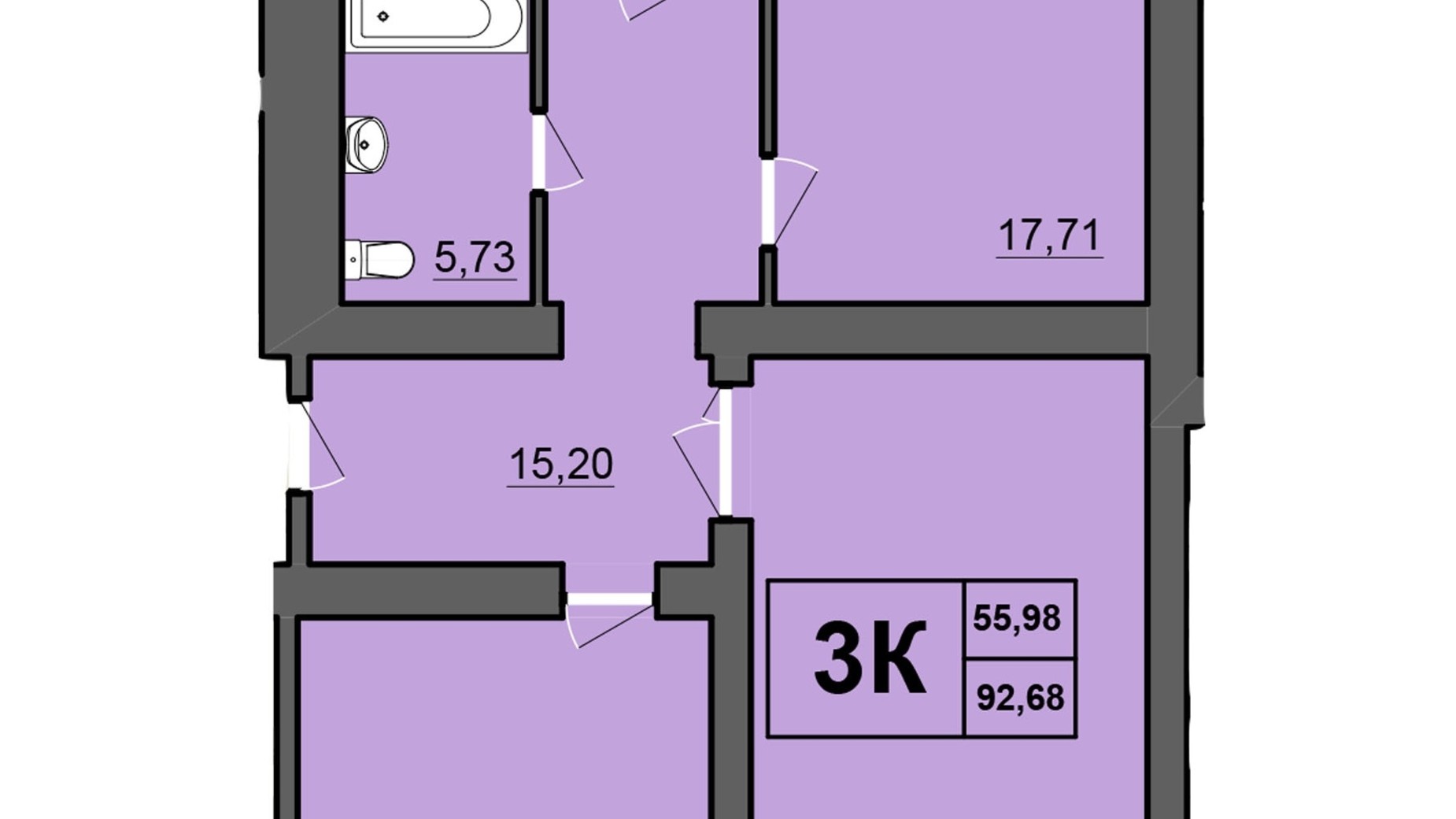 Планировка 3-комнатной квартиры в ЖК Europa Haus 95.3 м², фото 446709