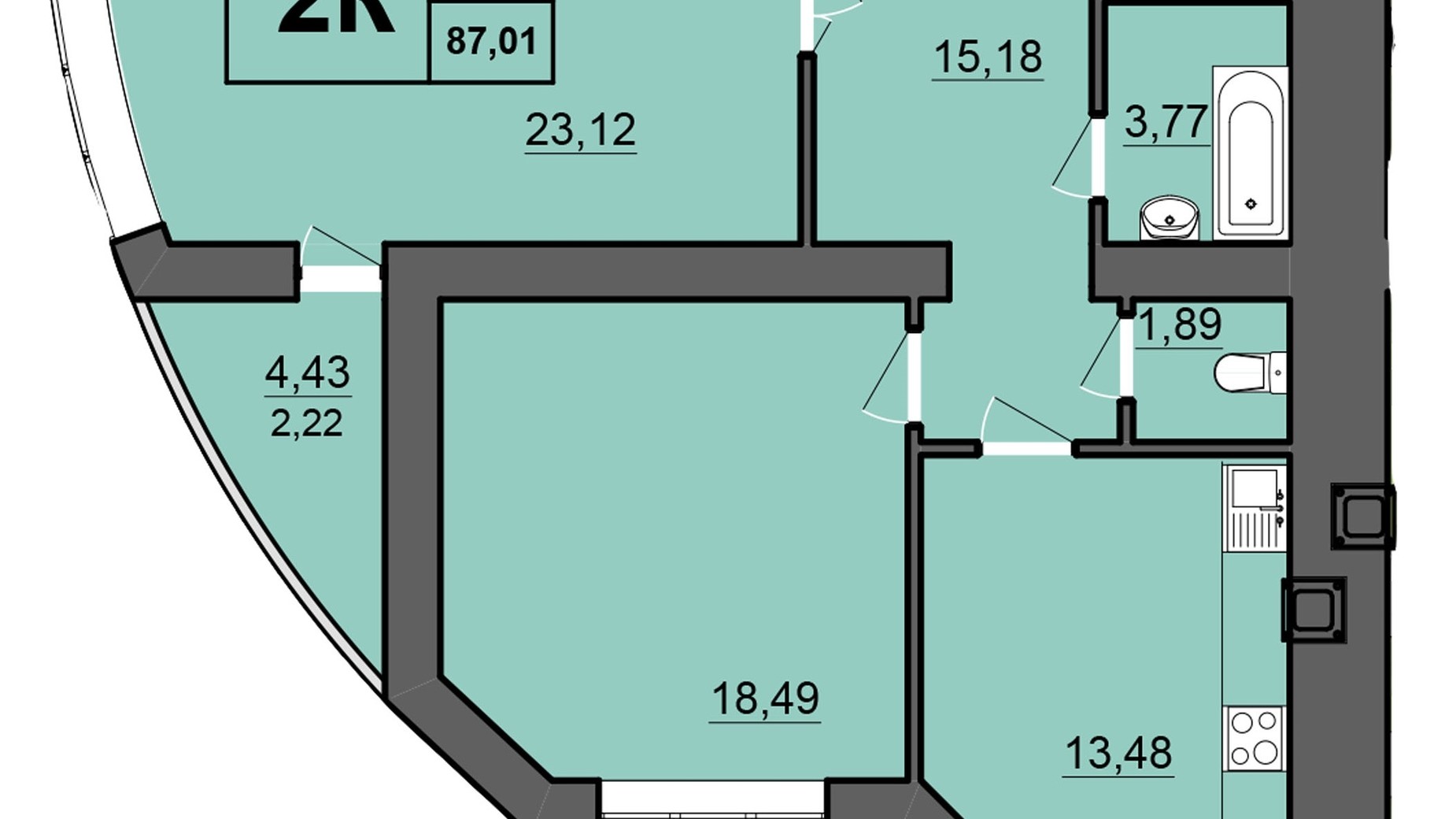 Планування 2-кімнатної квартири в ЖК Europa Haus 56.3 м², фото 446711