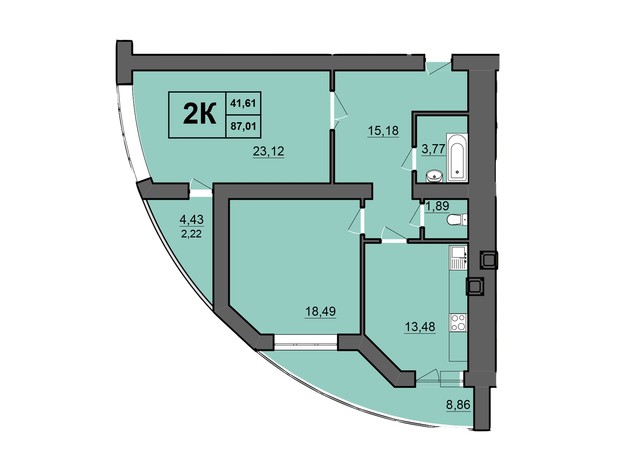 ЖК Europa Haus: планування 2-кімнатної квартири 87.01 м²