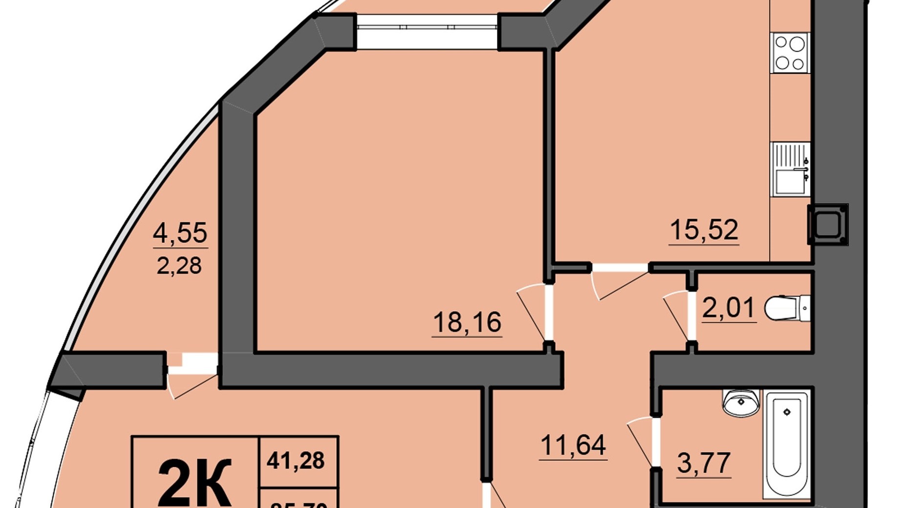 Планування 2-кімнатної квартири в ЖК Europa Haus 98.1 м², фото 446712