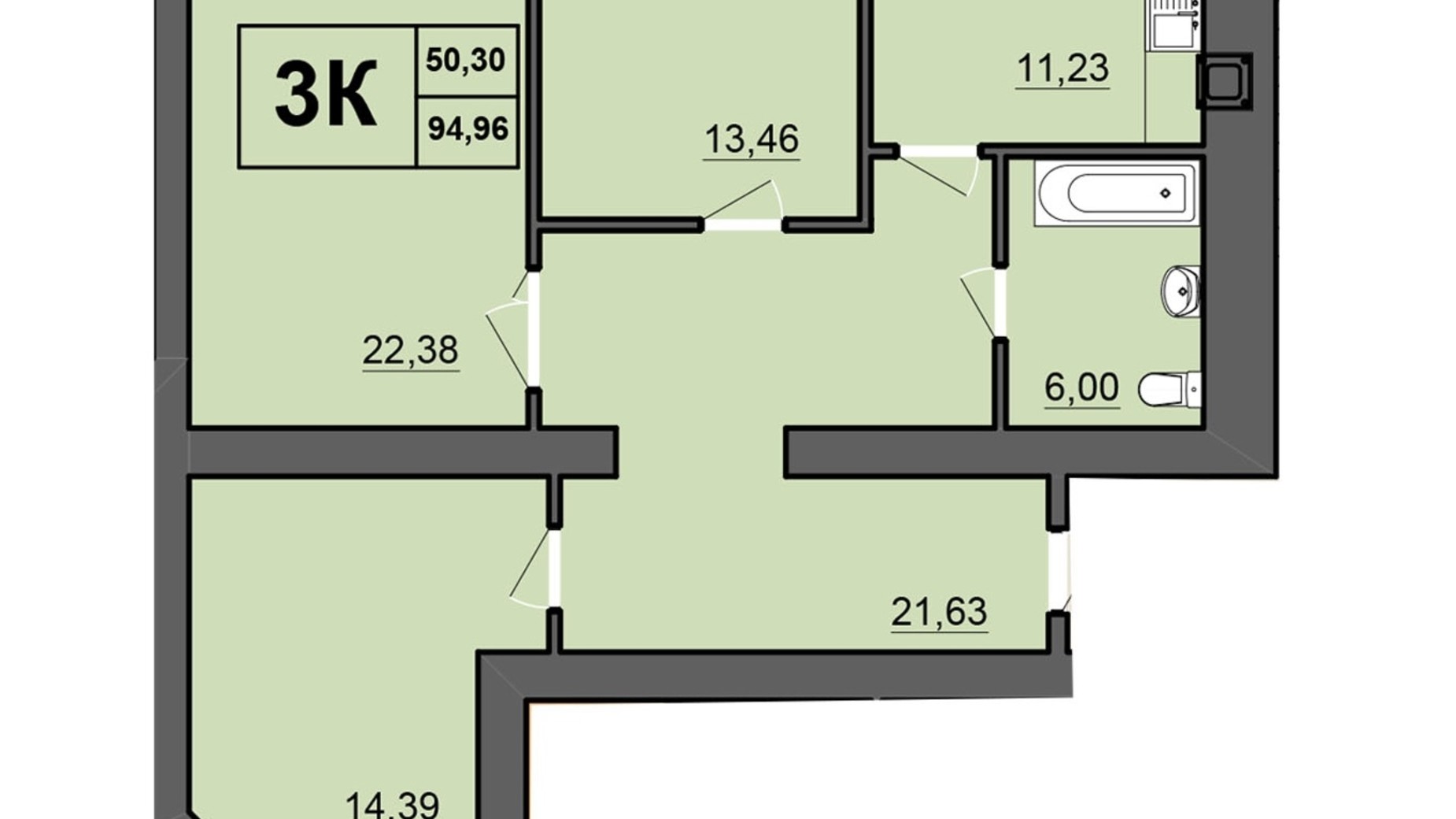 Планування приміщення в ЖК Europa Haus 94 м², фото 446720