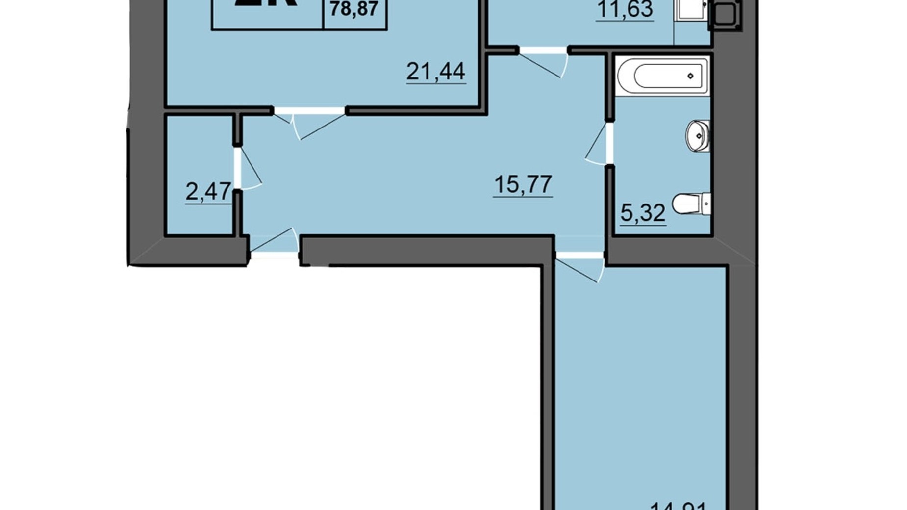 Планировка 2-комнатной квартиры в ЖК Europa Haus 76.6 м², фото 446721