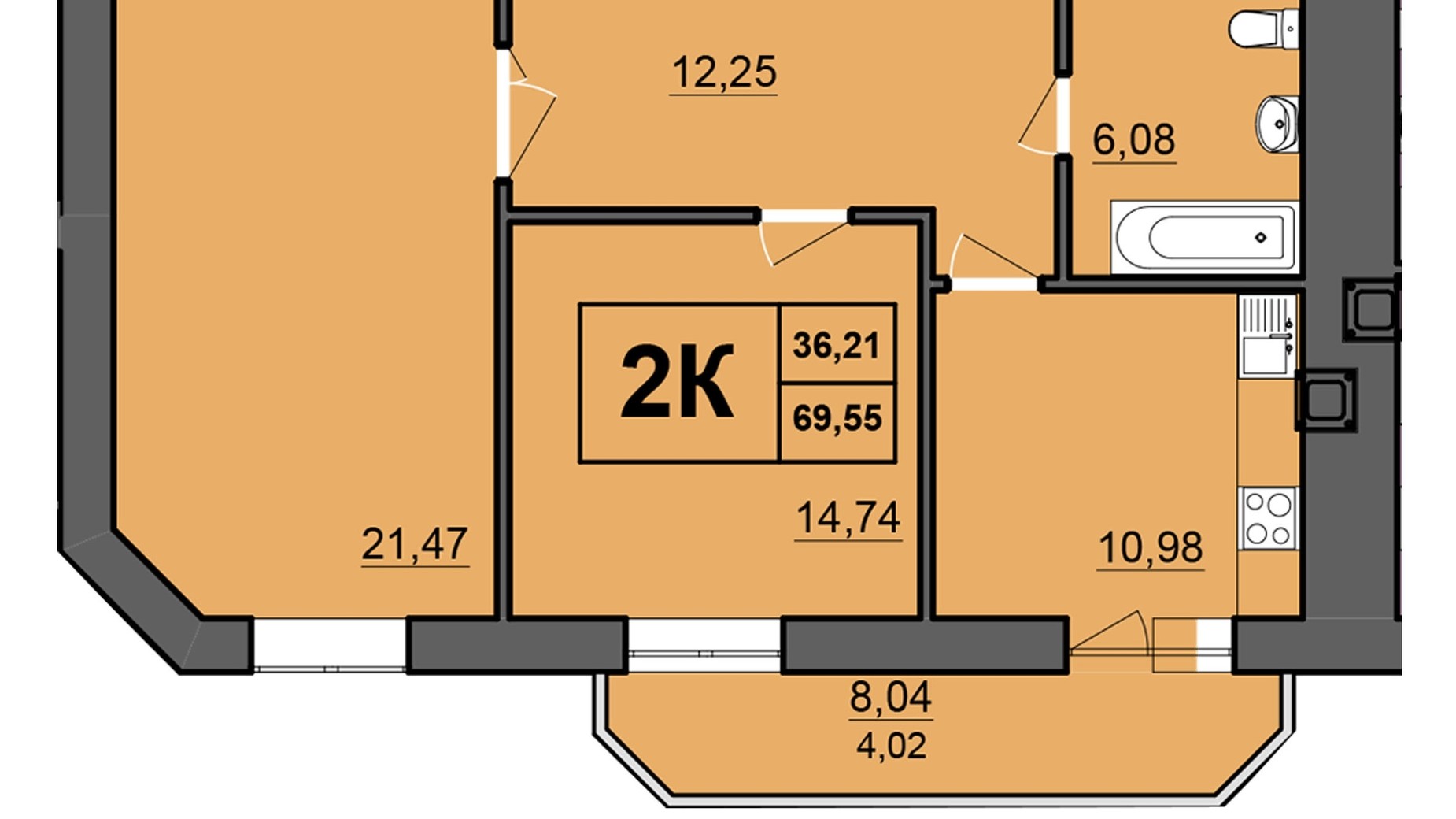 Планування 2-кімнатної квартири в ЖК Europa Haus 50.1 м², фото 446722