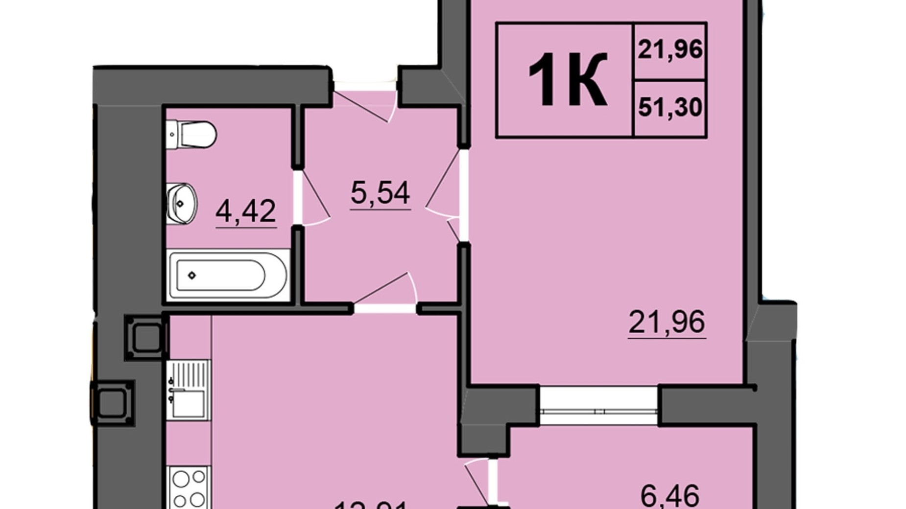 Планування 1-кімнатної квартири в ЖК Europa Haus 64.7 м², фото 446723