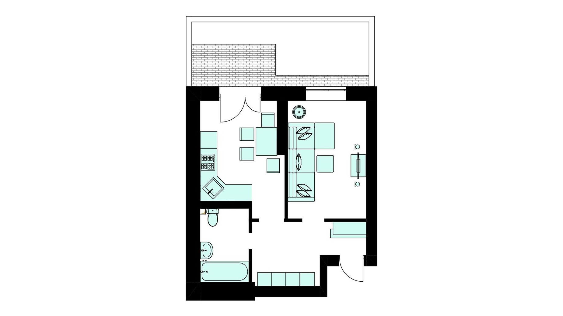 Планировка 1-комнатной квартиры в Клубная резиденция O'Club  39.44 м², фото 447041