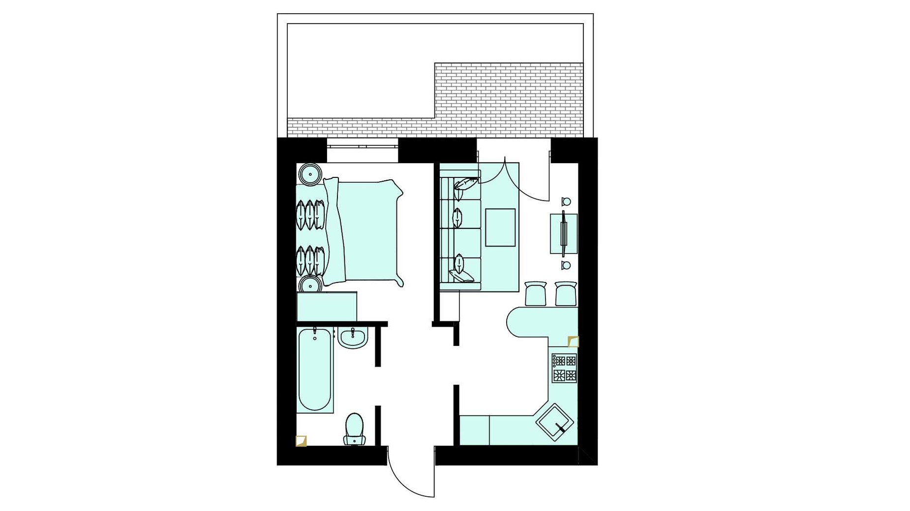 Планировка 1-комнатной квартиры в Клубная резиденция O'Club  35.26 м², фото 447044